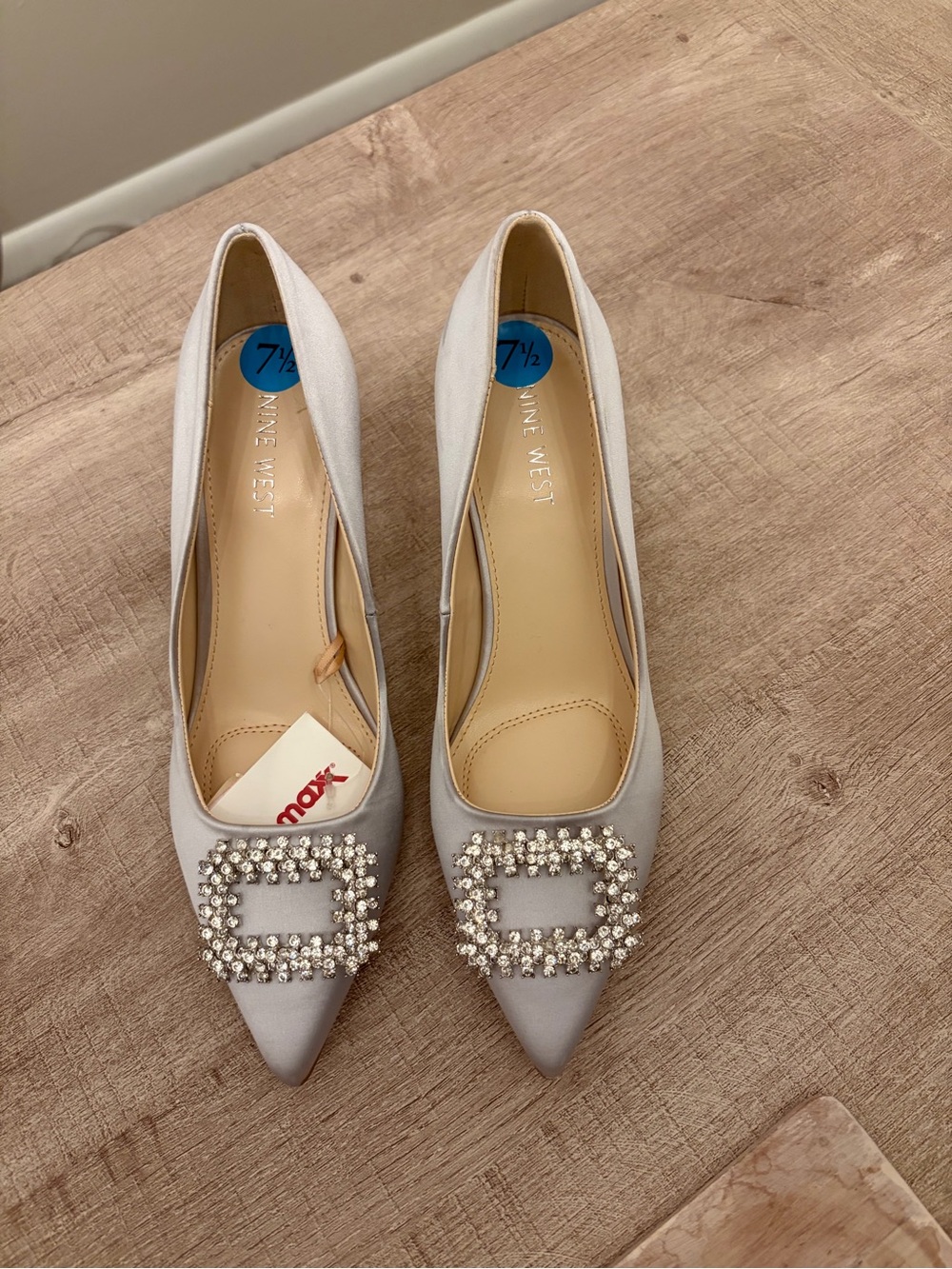 Nine West Silver Pointed Flats with Jeweled Buckle size 7.5
